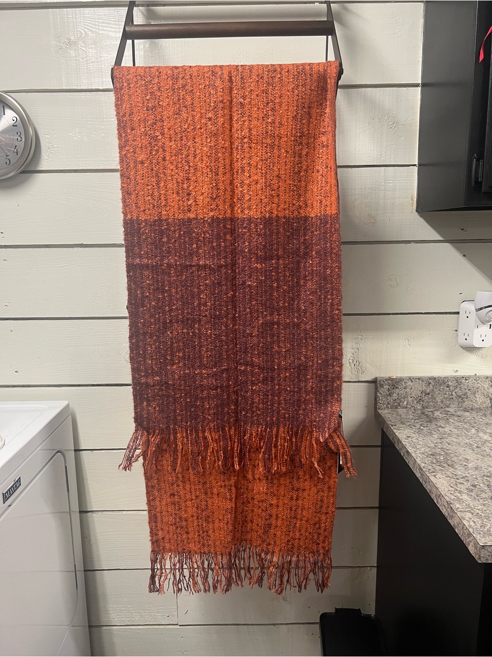 Noelle Two-Tone Orange and Rust Woven Scarf Wrap